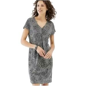 J.Jill Wearever Collection Knit Dress Black White Paisley Size Medium V Neck